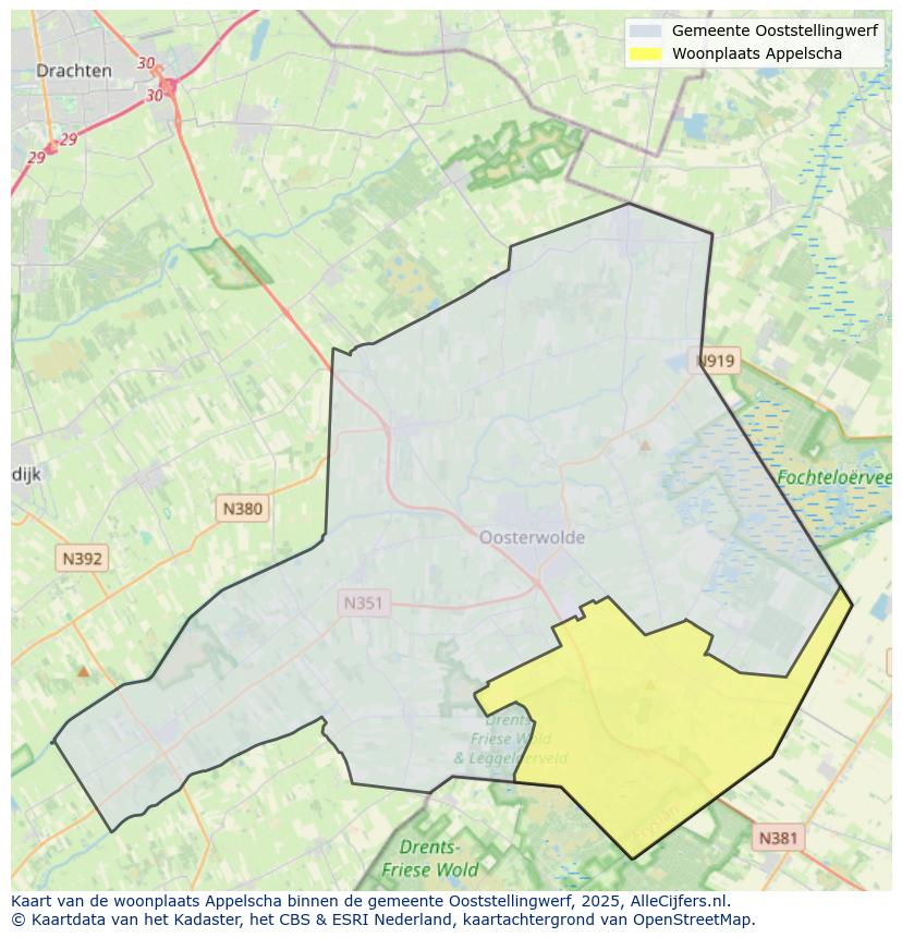 Afbeelding van de woonplaats Appelscha op de kaart.