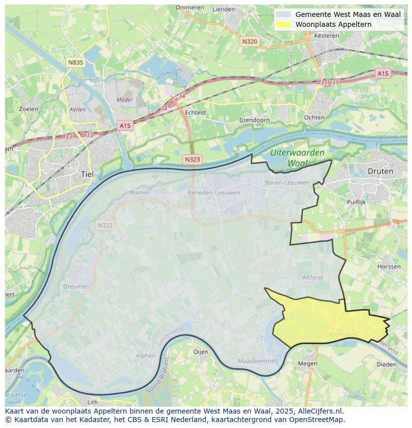 Afbeelding van de woonplaats Appeltern op de kaart.