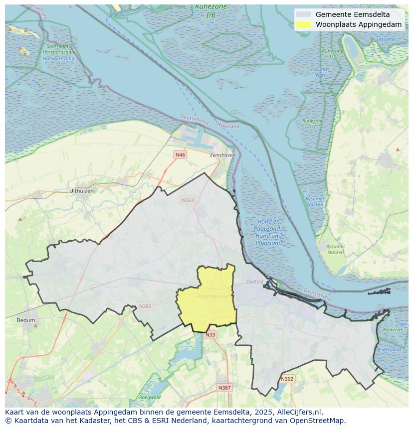 Afbeelding van de woonplaats Appingedam op de kaart.