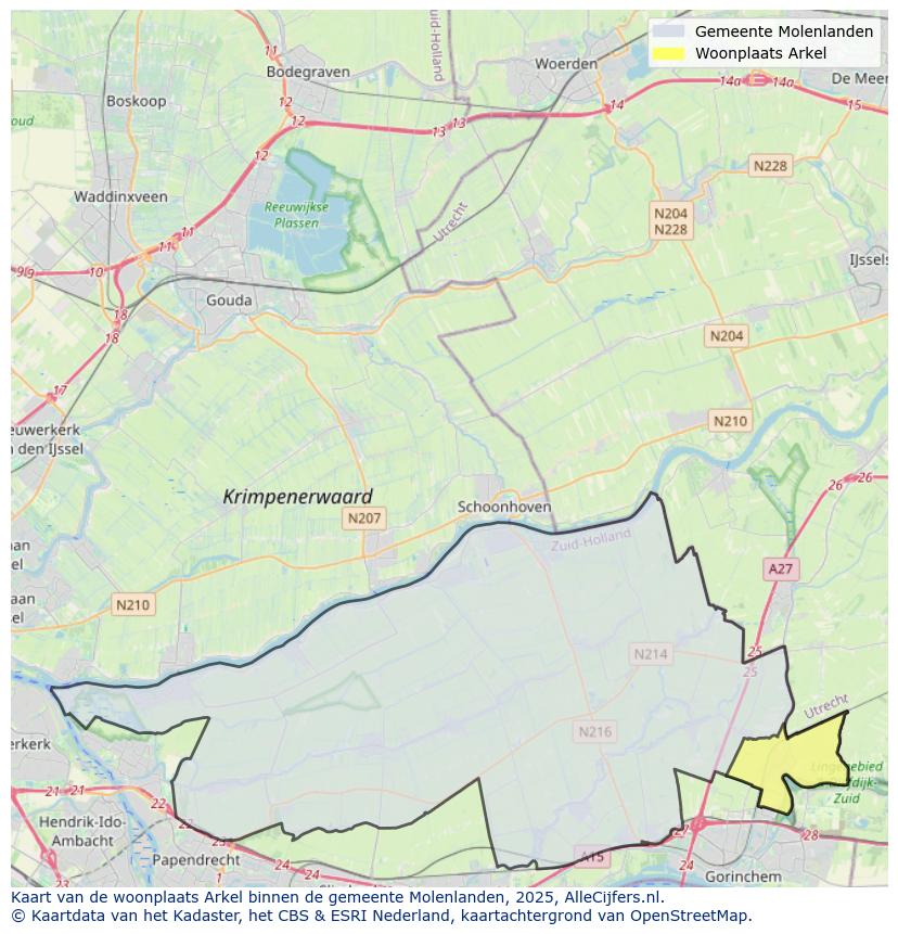 Afbeelding van de woonplaats Arkel op de kaart.