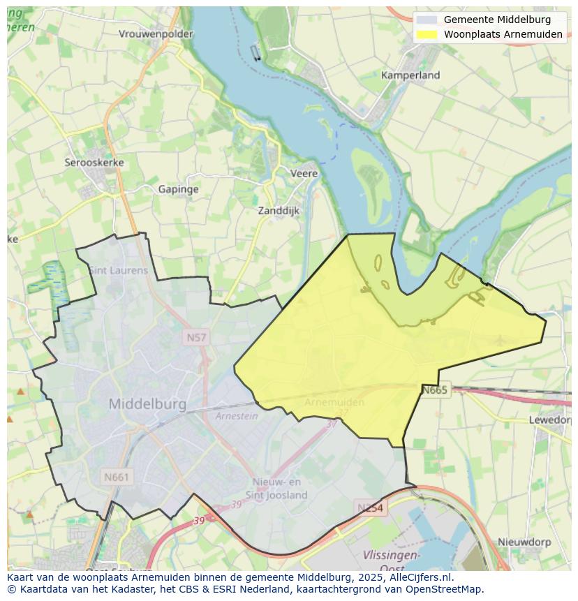 Afbeelding van de woonplaats Arnemuiden op de kaart.