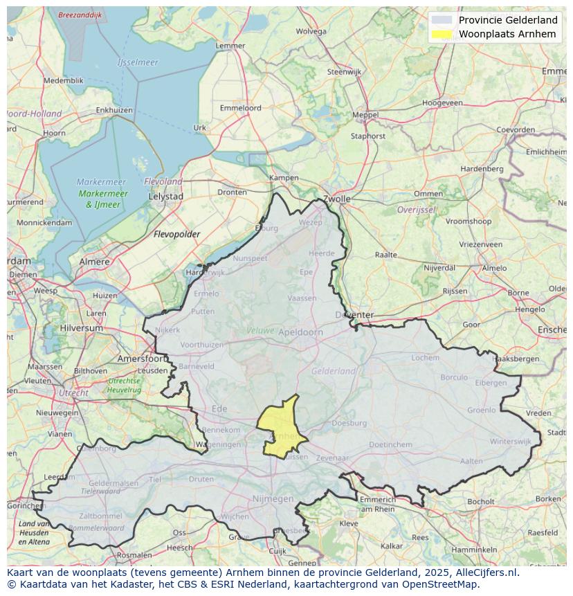 Afbeelding van de woonplaats Arnhem op de kaart.