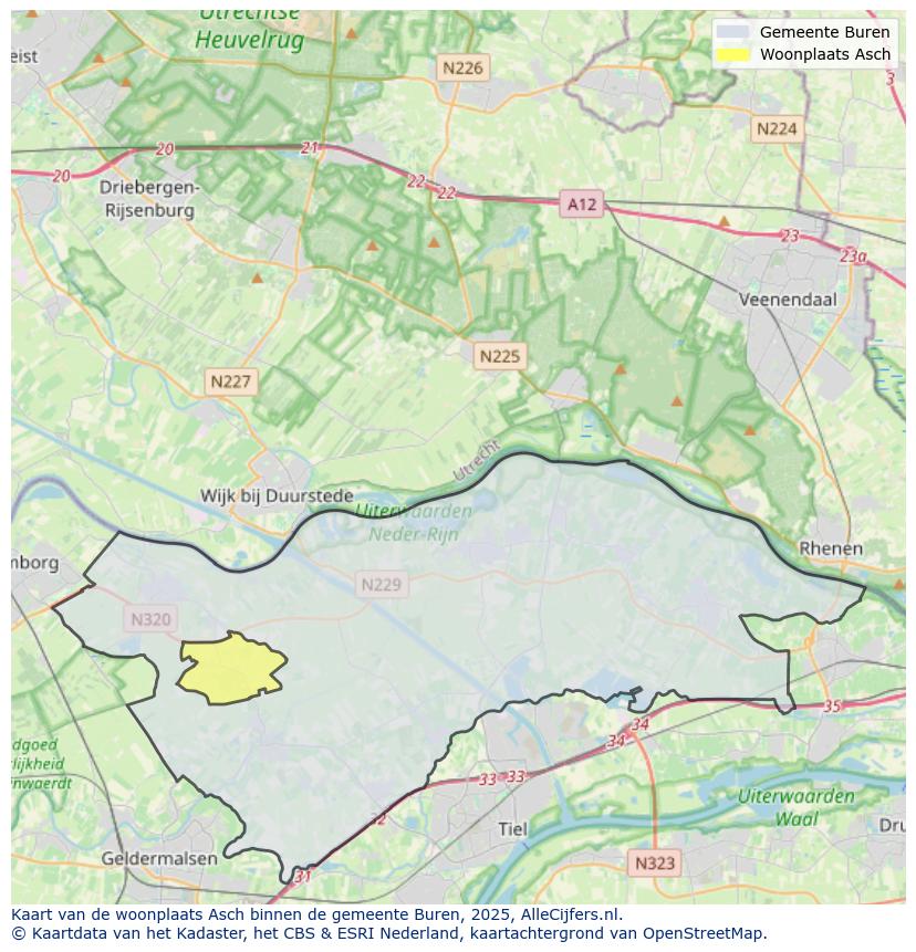 Afbeelding van de woonplaats Asch op de kaart.