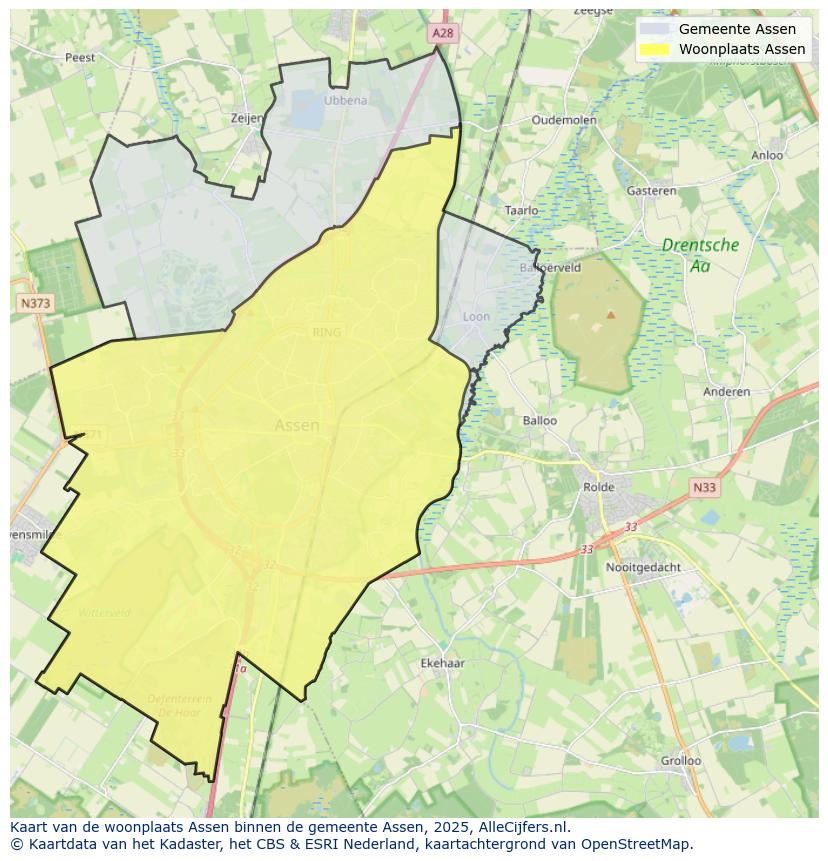 Afbeelding van de woonplaats Assen op de kaart.