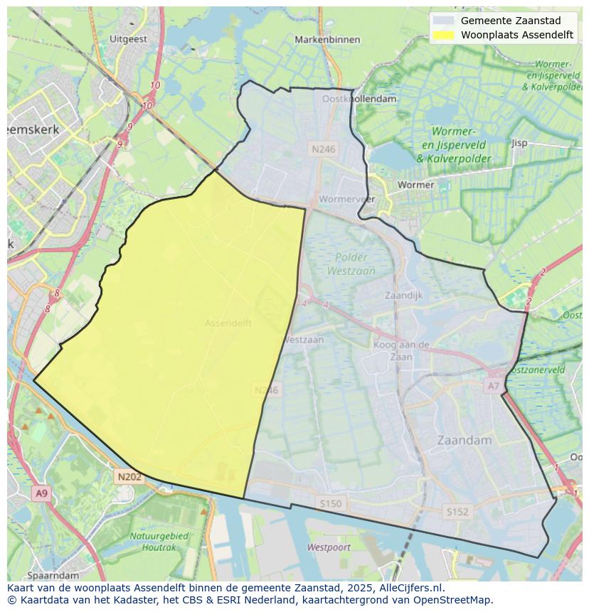 Afbeelding van de woonplaats Assendelft op de kaart.