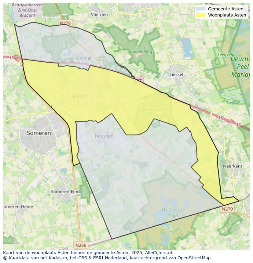 Afbeelding van de woonplaats Asten op de kaart.