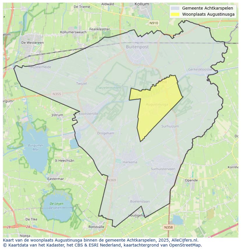 Afbeelding van de woonplaats Augustinusga op de kaart.
