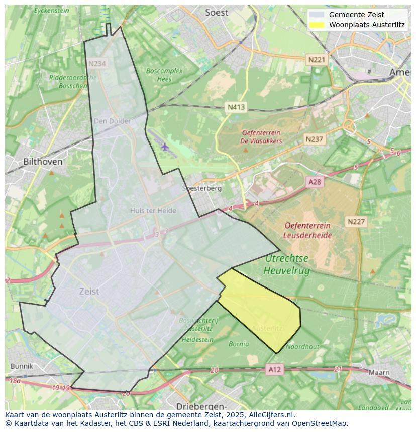 Afbeelding van de woonplaats Austerlitz op de kaart.