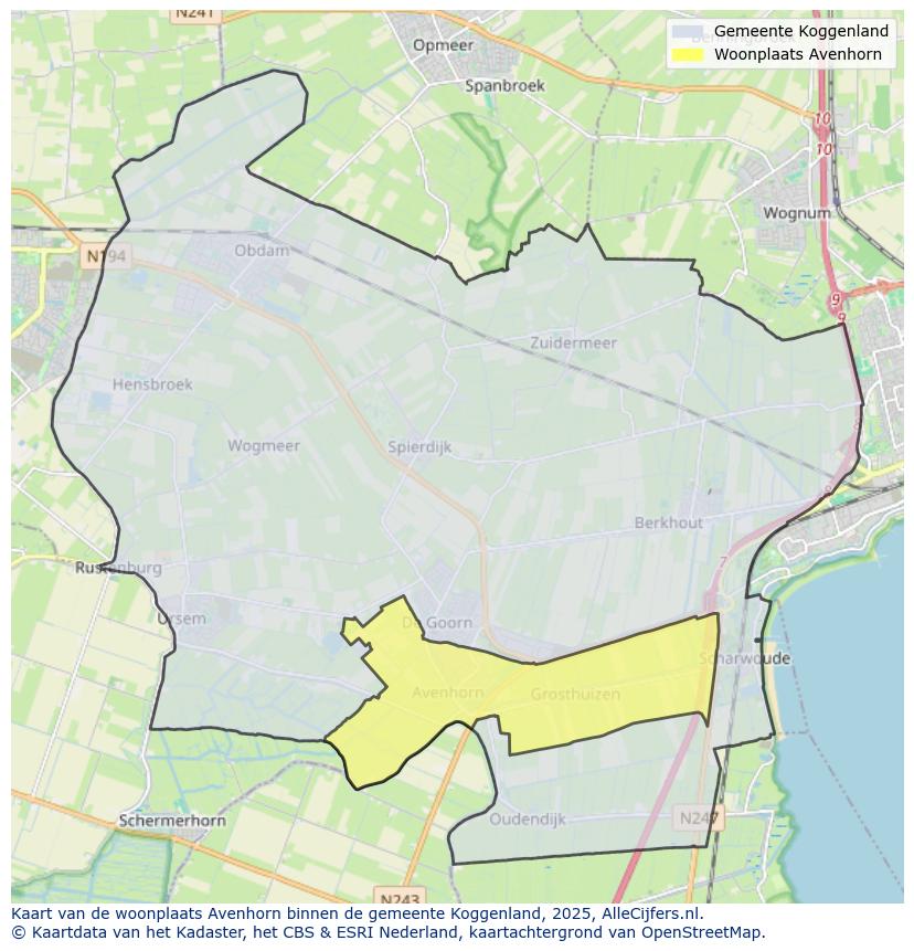 Afbeelding van de woonplaats Avenhorn op de kaart.
