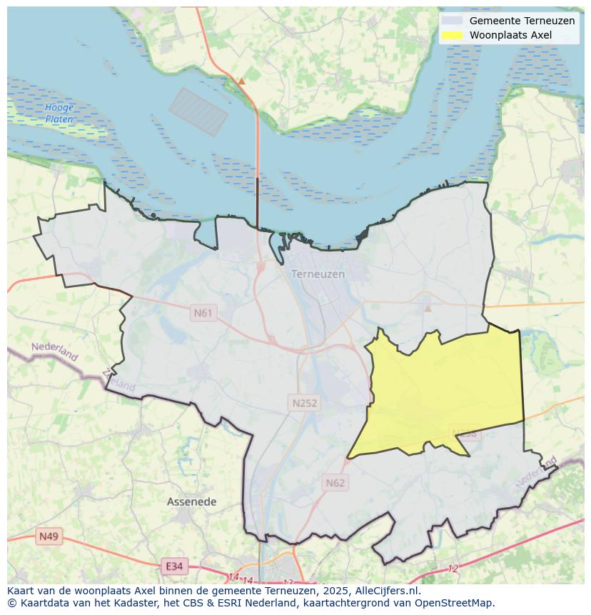 Afbeelding van de woonplaats Axel op de kaart.