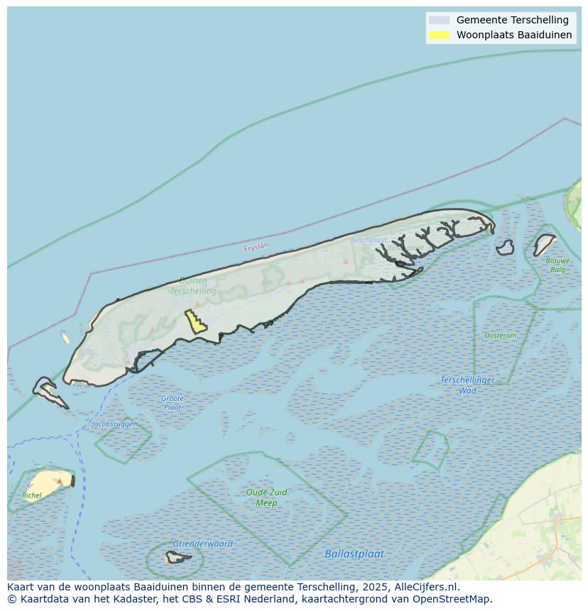 Afbeelding van de woonplaats Baaiduinen op de kaart.
