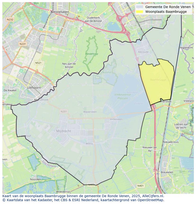 Afbeelding van de woonplaats Baambrugge op de kaart.