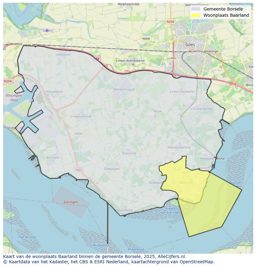 Afbeelding van de woonplaats Baarland op de kaart.