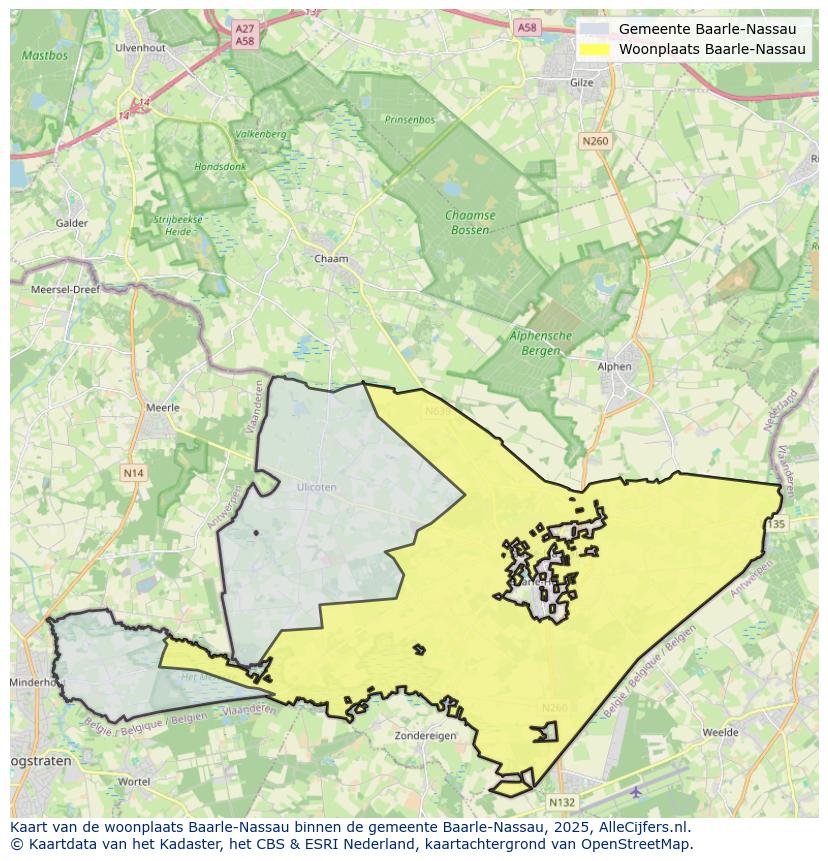 Afbeelding van de woonplaats Baarle-Nassau op de kaart.