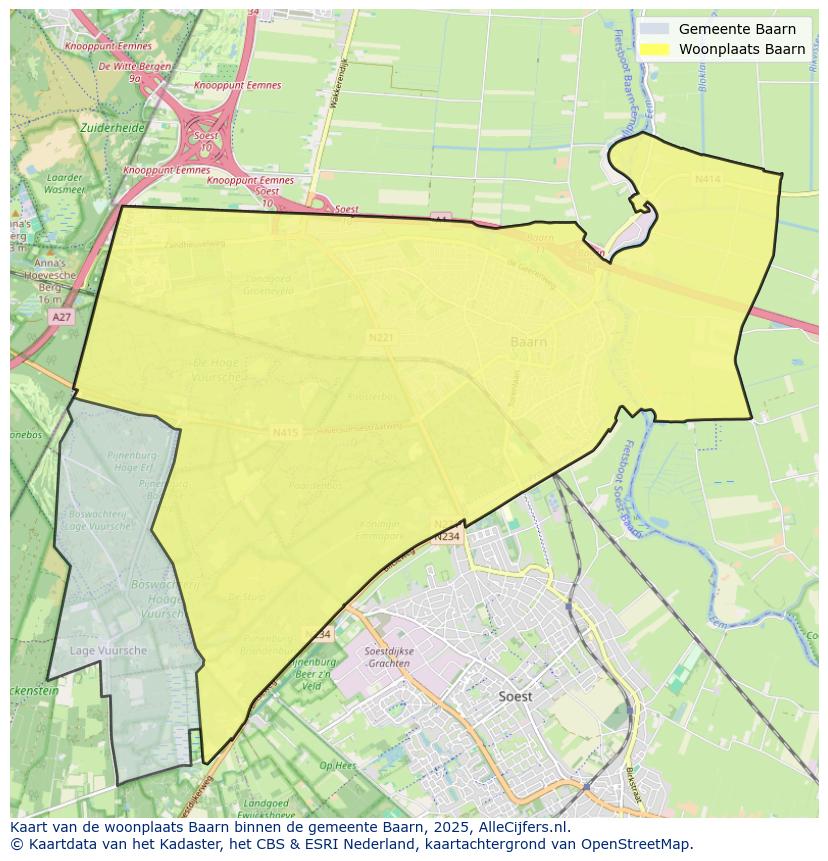 Afbeelding van de woonplaats Baarn op de kaart.