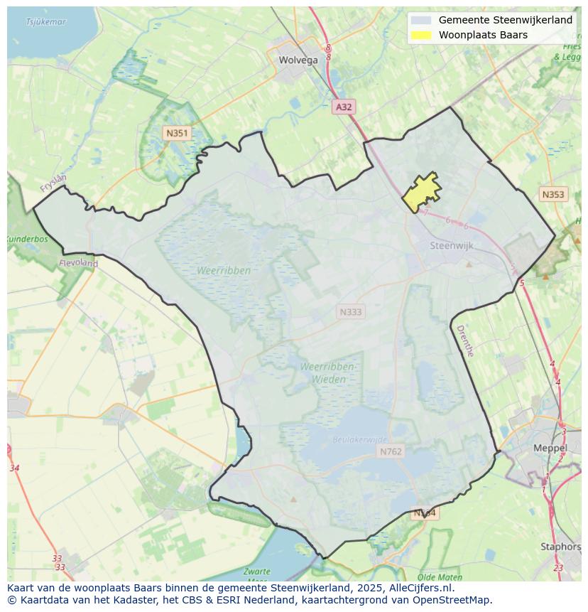Afbeelding van de woonplaats Baars op de kaart.