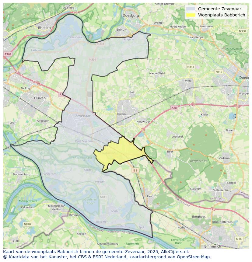 Afbeelding van de woonplaats Babberich op de kaart.