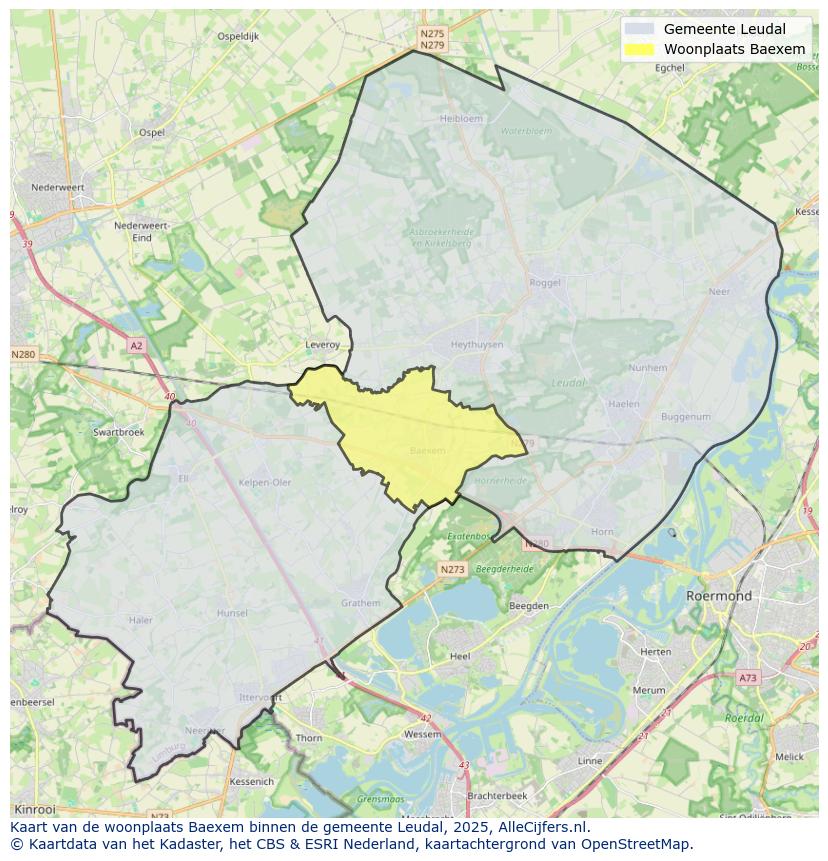 Afbeelding van de woonplaats Baexem op de kaart.