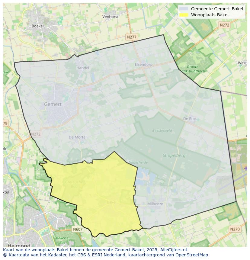 Afbeelding van de woonplaats Bakel op de kaart.