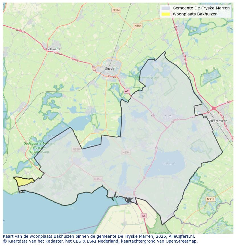 Afbeelding van de woonplaats Bakhuizen op de kaart.