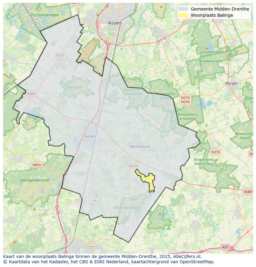 Afbeelding van de woonplaats Balinge op de kaart.