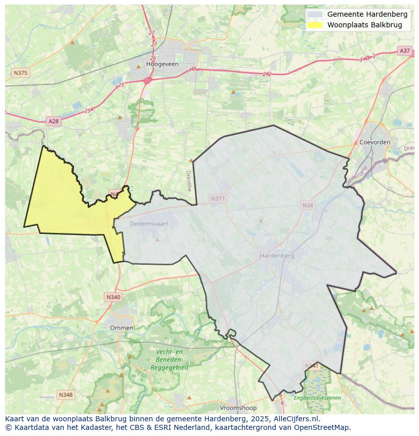 Afbeelding van de woonplaats Balkbrug op de kaart.
