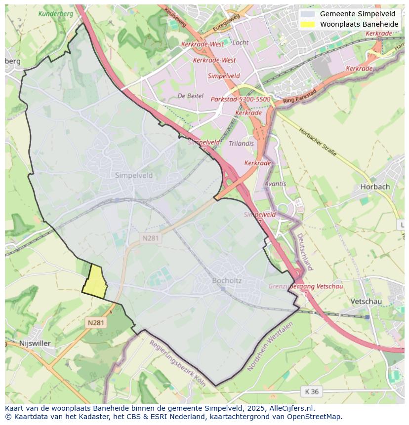 Afbeelding van de woonplaats Baneheide op de kaart.