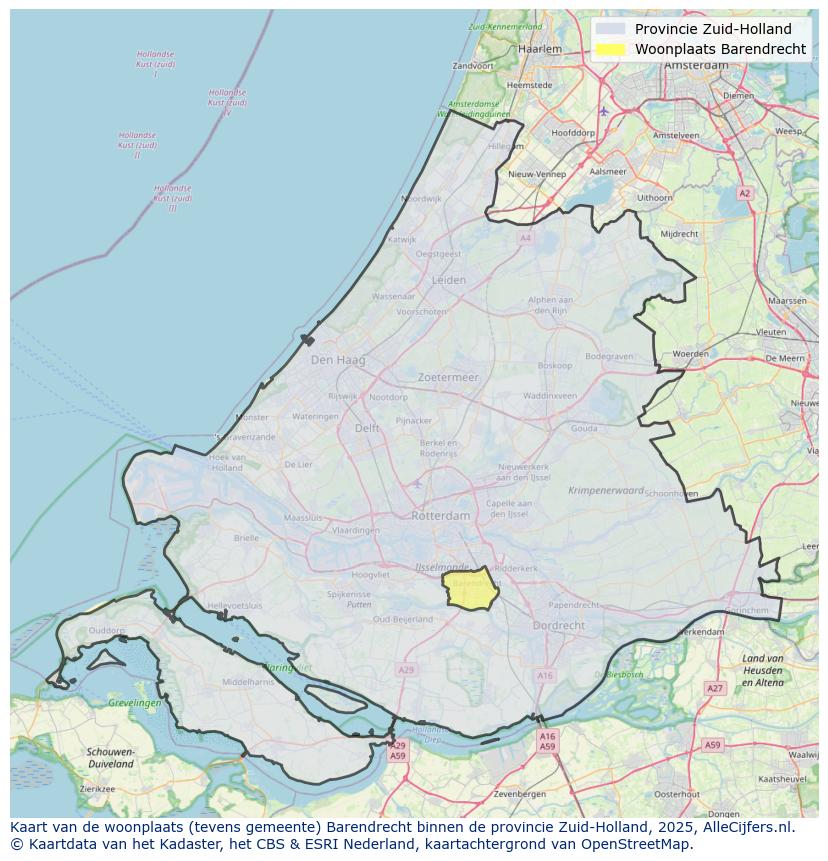 Afbeelding van de woonplaats Barendrecht op de kaart.