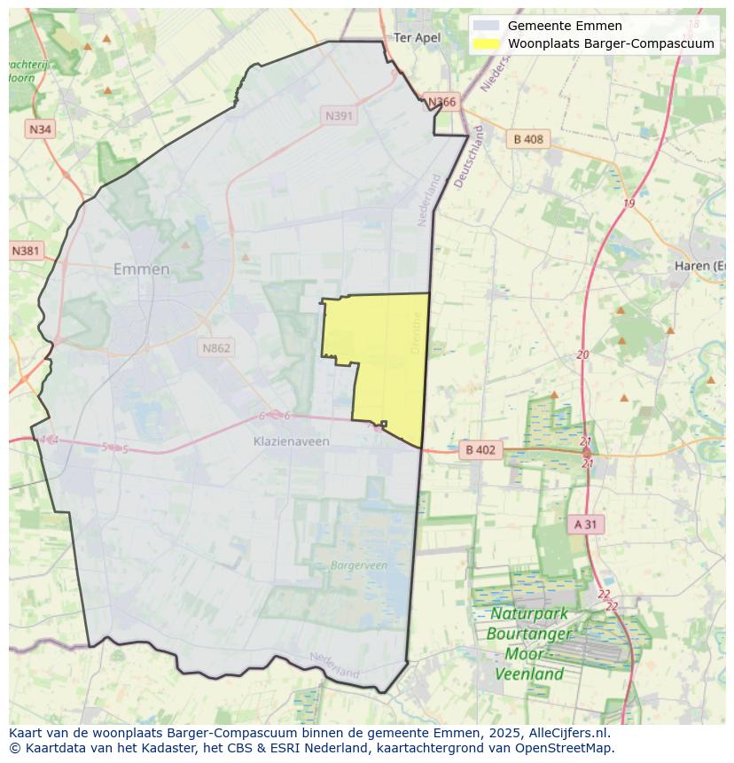 Afbeelding van de woonplaats Barger-Compascuum op de kaart.