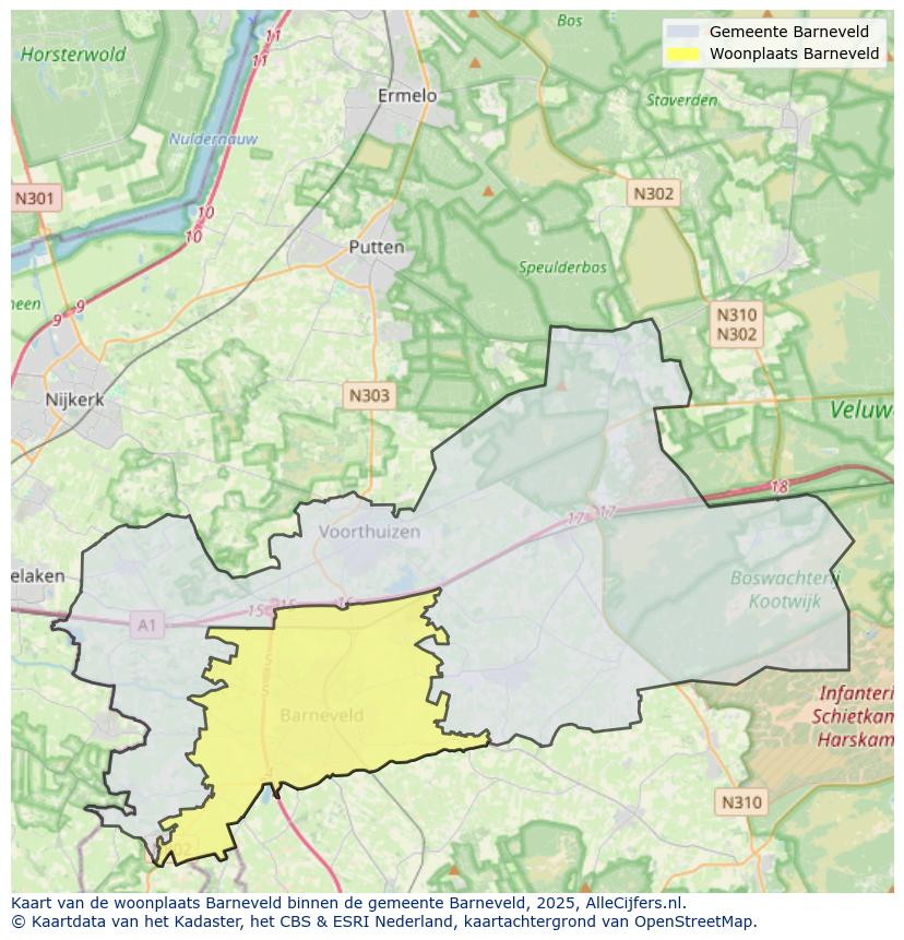 Afbeelding van de woonplaats Barneveld op de kaart.