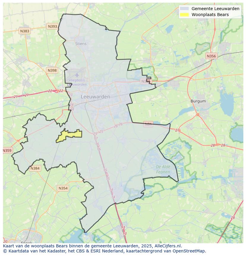 Afbeelding van de woonplaats Bears op de kaart.