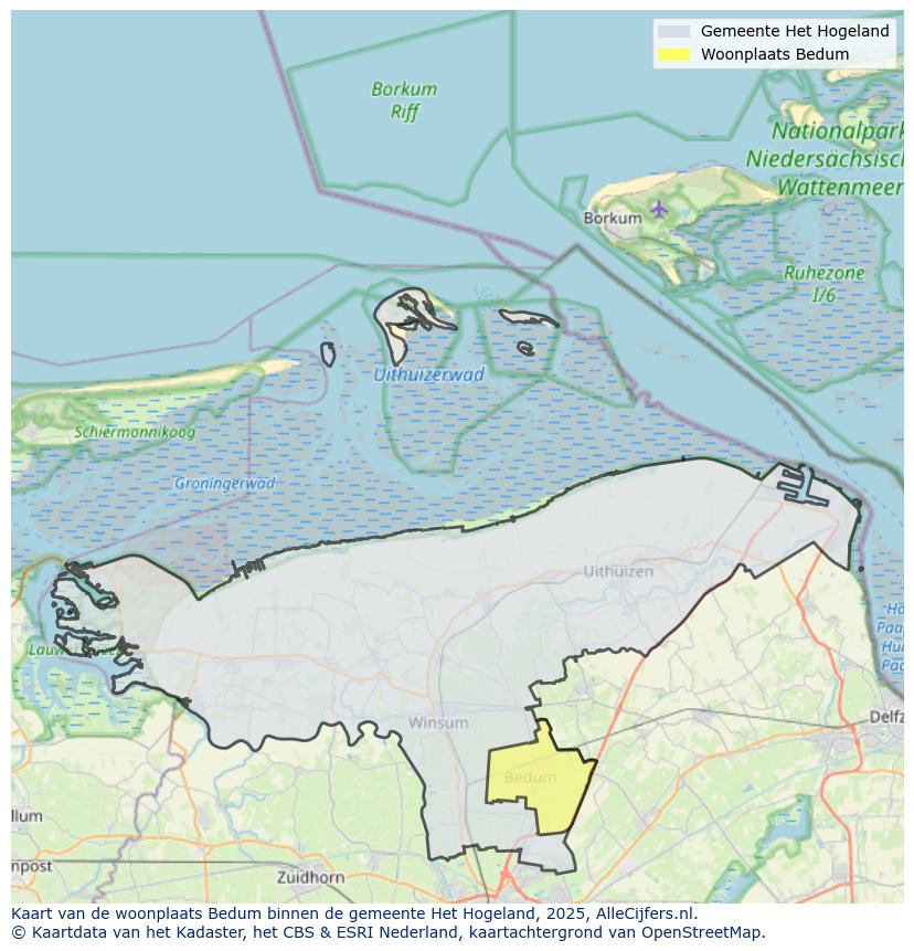 Afbeelding van de woonplaats Bedum op de kaart.