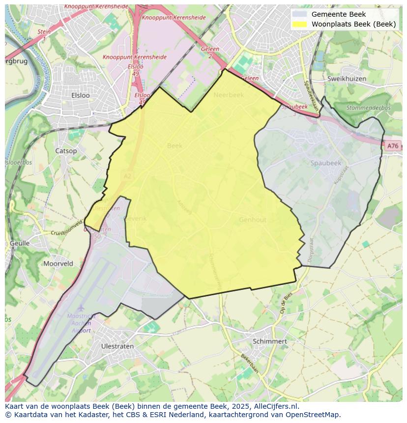 Afbeelding van de woonplaats Beek op de kaart.