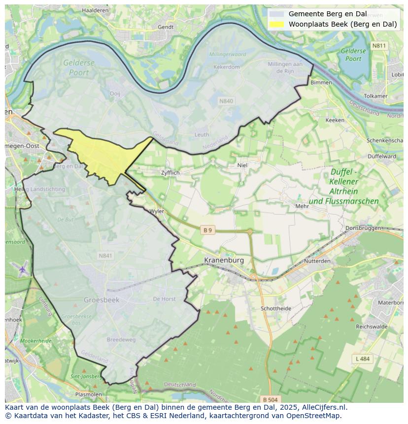 Afbeelding van de woonplaats Beek op de kaart.