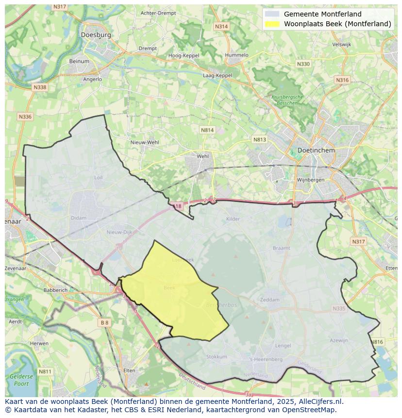 Afbeelding van de woonplaats Beek op de kaart.