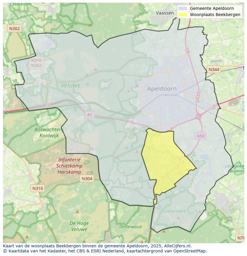 Afbeelding van de woonplaats Beekbergen op de kaart.