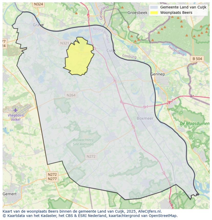 Afbeelding van de woonplaats Beers op de kaart.