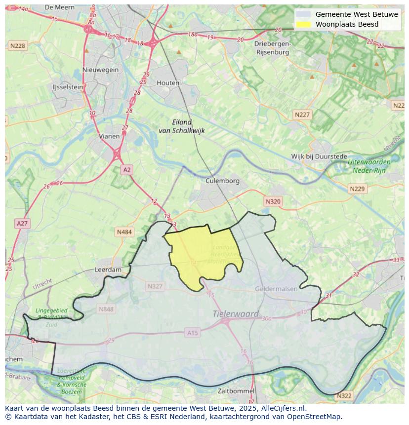 Afbeelding van de woonplaats Beesd op de kaart.