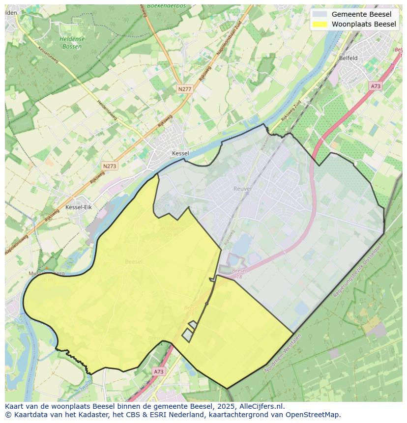 Afbeelding van de woonplaats Beesel op de kaart.