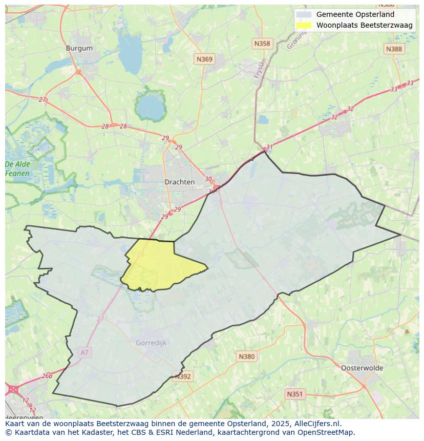 Afbeelding van de woonplaats Beetsterzwaag op de kaart.