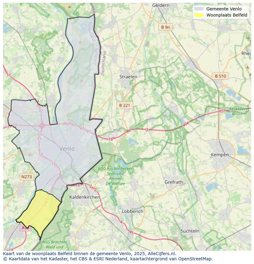 Afbeelding van de woonplaats Belfeld op de kaart.