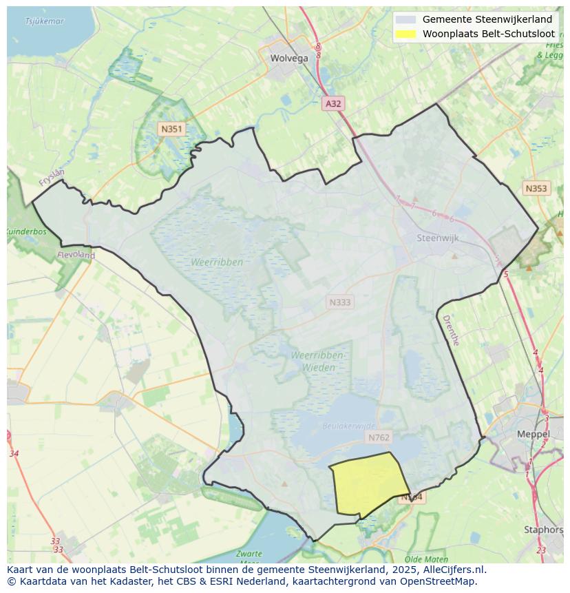 Afbeelding van de woonplaats Belt-Schutsloot op de kaart.