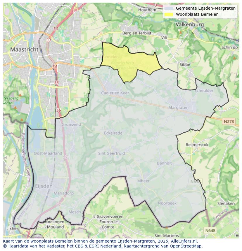 Afbeelding van de woonplaats Bemelen op de kaart.