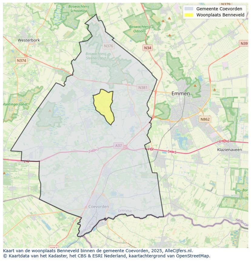 Afbeelding van de woonplaats Benneveld op de kaart.