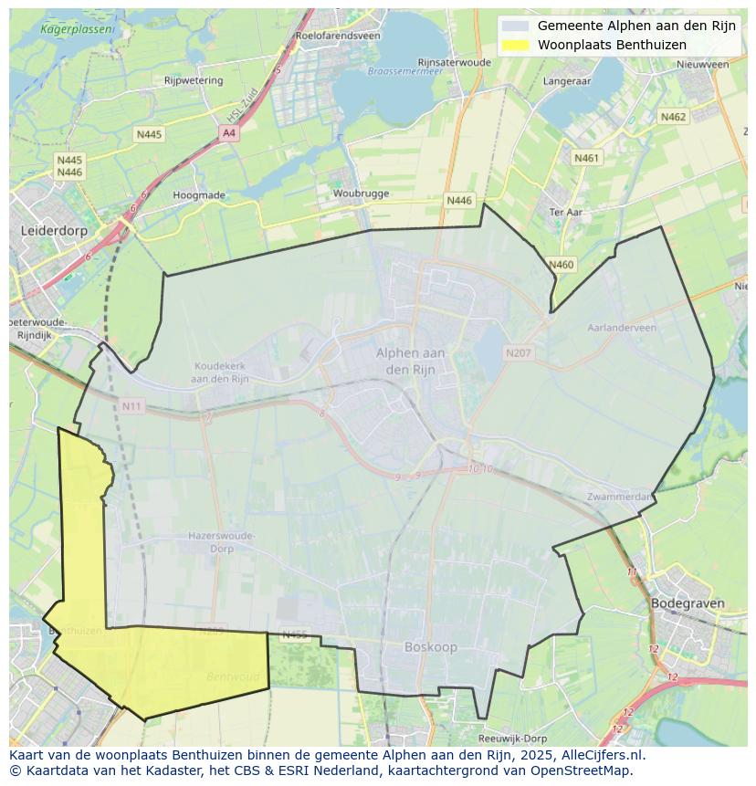 Afbeelding van de woonplaats Benthuizen op de kaart.
