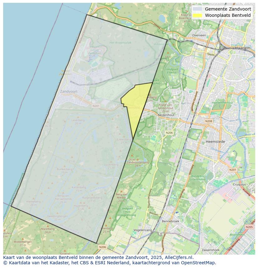 Afbeelding van de woonplaats Bentveld op de kaart.