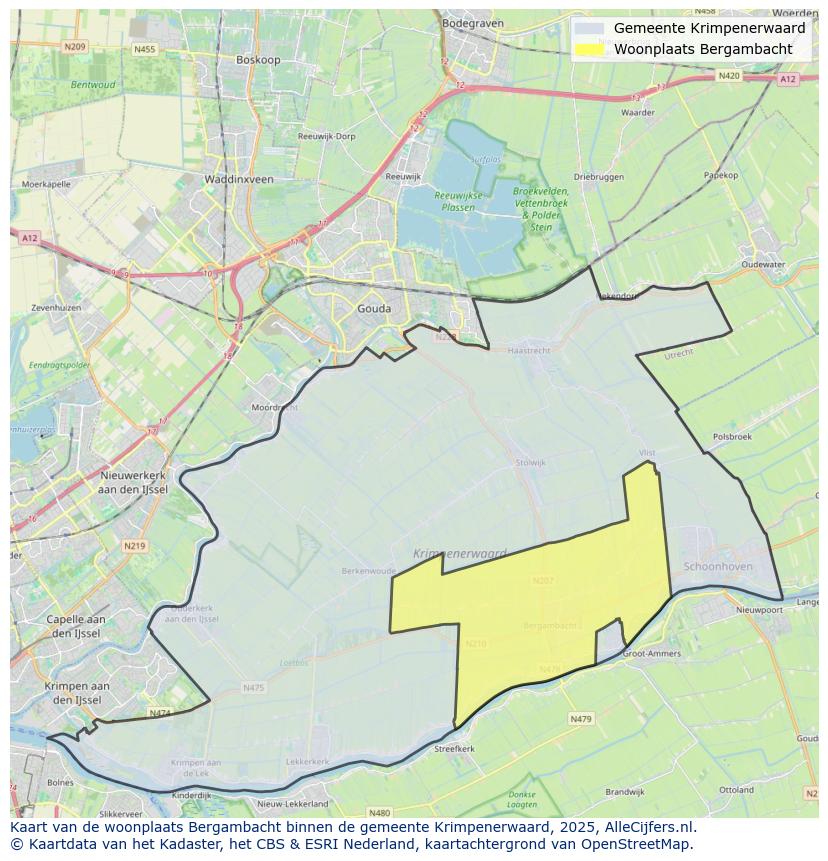 Afbeelding van de woonplaats Bergambacht op de kaart.