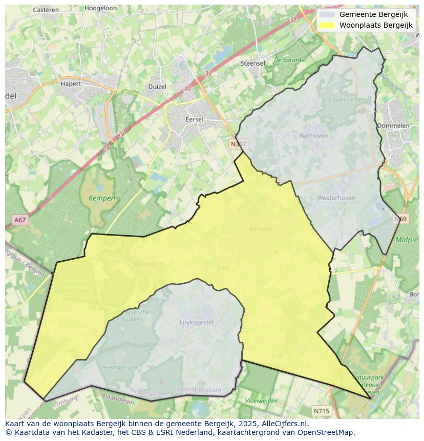 Afbeelding van de woonplaats Bergeijk op de kaart.