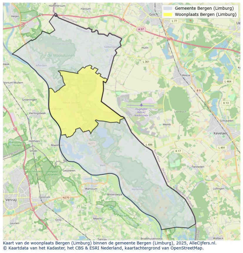 Afbeelding van de woonplaats Bergen op de kaart.