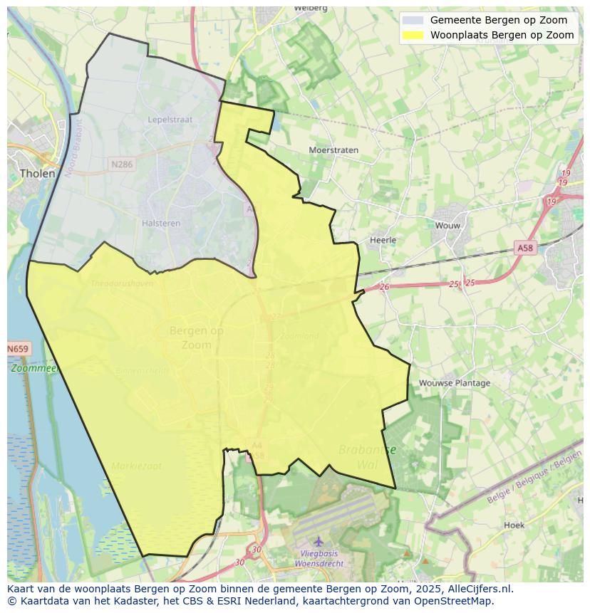 Afbeelding van de woonplaats Bergen op Zoom op de kaart.